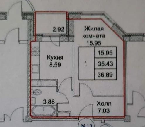 1-комн. квартира, 36.4/16/8.5