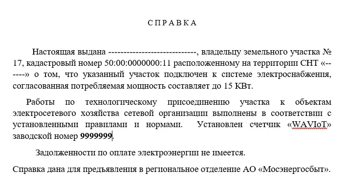 Справка СНТ