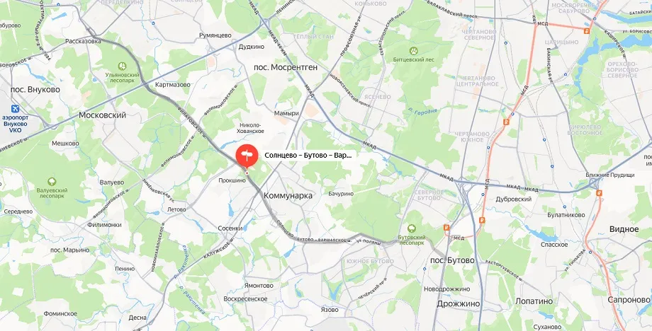 Схема трассы Солнцево Бутово Варшавское шоссе