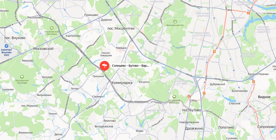 Схема трассы Солнцево Бутово Варшавское шоссе